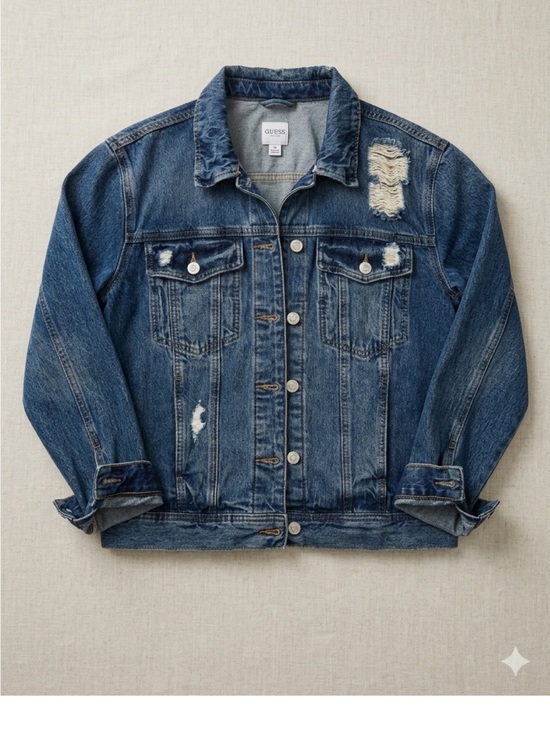 Guess Jackets & Blazers - GUESS Blue Distressed Denim Jacket
